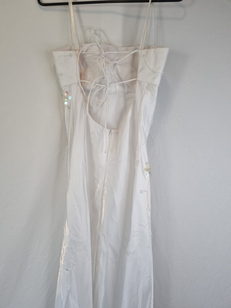 Imoda White Satin Beaded Sequin Backless Wedding Dress Sz 108