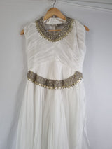 Imoda Ivory Chiffon Ruched Crystal Diamante Beaded Halter Wedding Dress Sz 121