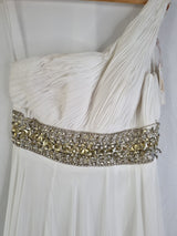 Imoda Ivory Chiffon One Shoulder Ruched Crystal Diamante Wedding Dress Sz 103