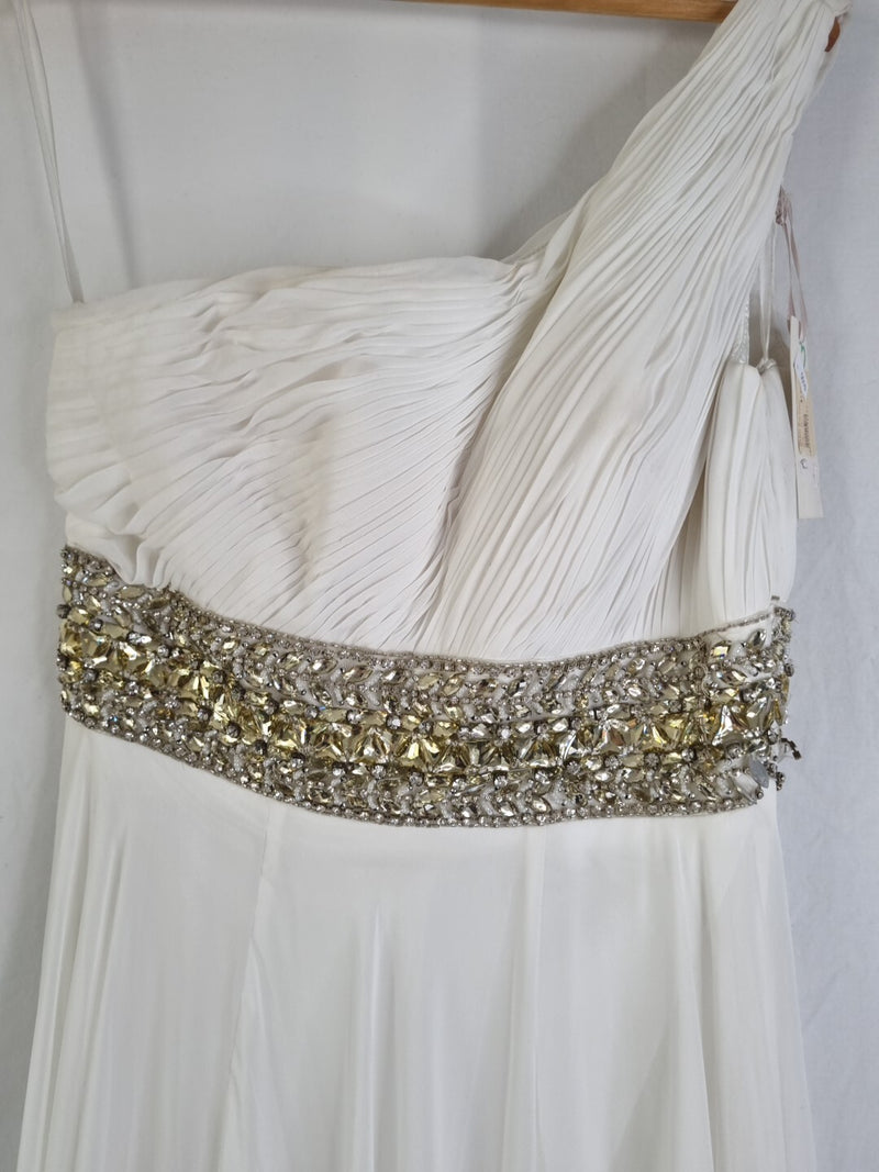 Imoda Ivory Chiffon One Shoulder Ruched Crystal Diamante Wedding Dress Sz 103