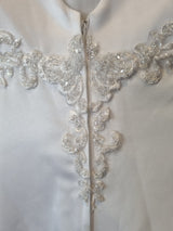 Isabella Faye White Satin V-neck Embroidered Beaded A-line Wedding Dress Sz 1013