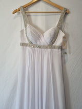 Imoda White Chiffon Sweetheart Beaded Ruched Empire Wedding Dress Sz 81