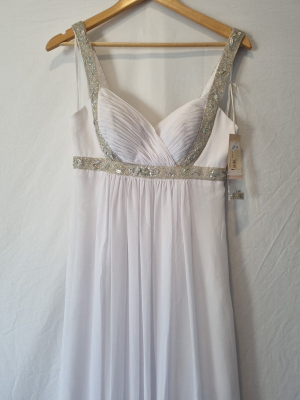 Imoda White Chiffon Sweetheart Beaded Ruched Empire Wedding Dress Sz 81