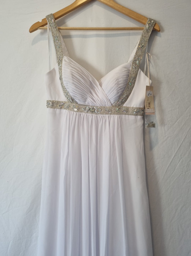 Imoda White Chiffon Sweetheart Beaded Ruched Empire Wedding Dress Sz 81