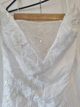 iModa White Taffeta A-line Beaded Sequin Embroidered Strapless/strap Dress Sz 146