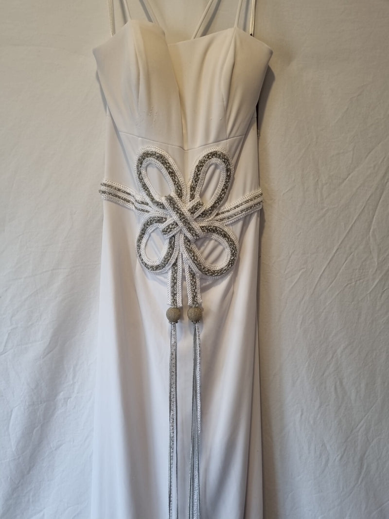 Giovanni White Knit Beaded Rope Evening Bridesmaid Dress Sz 101