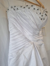 iModa White Satin A-line Beaded Crystal Diamante Pleated Wedding Dress Sz 84