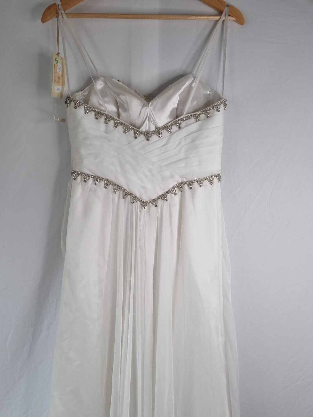 Imoda Ivory Chiffon Sweethear Ruched Crystal Diamante Beaded Wedding Dress Sz 109