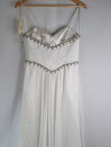 Imoda Ivory Chiffon Sweethear Ruched Crystal Diamante Beaded Wedding Dress Sz 109
