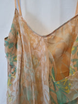 Imoda Chiffon Peach Floral Ruched Layered Casual Silk Dress Size 125