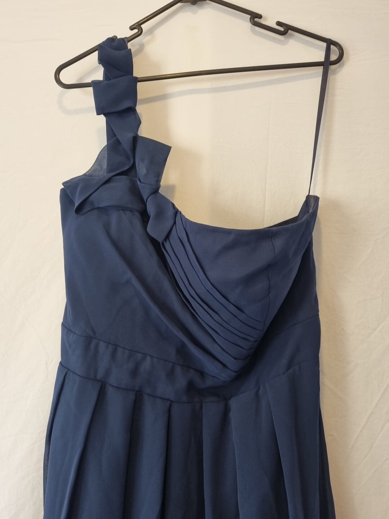 Imoda Navy Blue Chiffon One Shoulder Evening Bridesmaid Mini Dress Sz 182