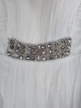 Imoda White Chiffon Ruched Pleated Crystal Grecian Empire Wedding Dress Sz 86