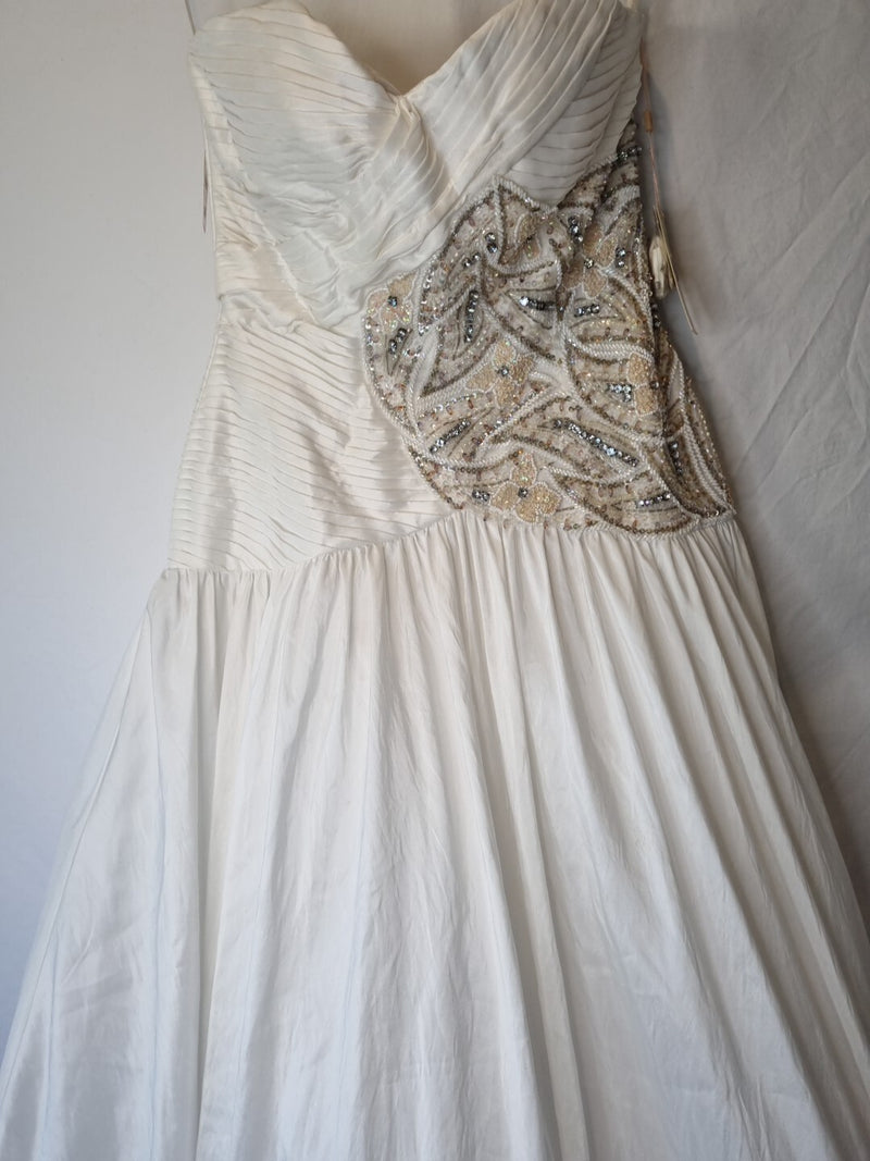 Imoda Ivory Sweetheart Ruched Pleated Gathered Embellished Wedding Dress Sz 82