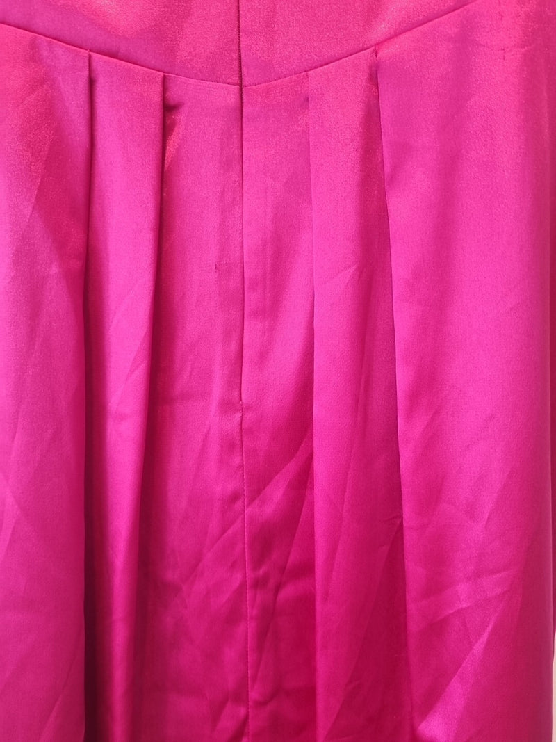 Juniper & Sage Satin Hot Pink Pleat Strapless Evening Bridesmaid Dress Sz 1213