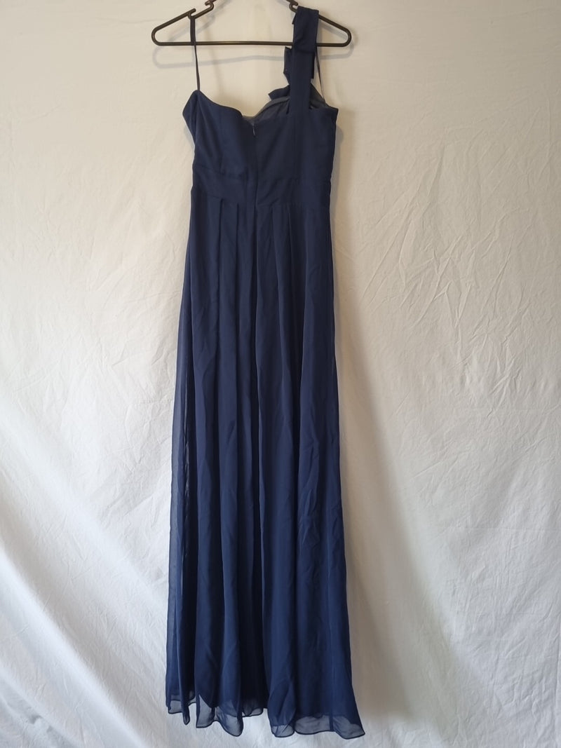 Imoda Navy Blue Chiffon One Shoulder Evening Bridesmaid Long Maxi Dress Sz 208