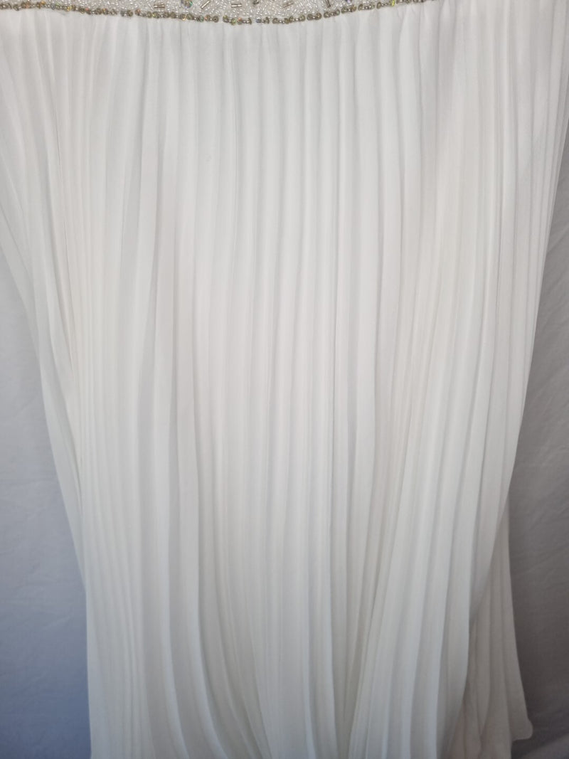 Imoda Ivory Chiffon Beaded Pleated Layered Skirt Empire Wedding Dress Sz 104
