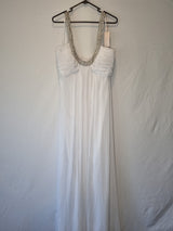 Imoda White Chiffon Ruched Beaded Scoop Neck Empire Wedding Dress Sz 120