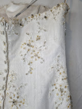 Imoda Ivory Lace Sweetheart Beaded Mermaid Ruffled Train Wedding Dress Sz 1014