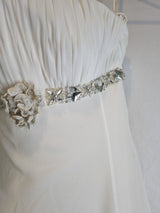 Imoda Ivory Chiffon Ruched Crystal Beaded Train Wedding Dress Sz 83