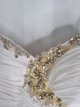 Imoda Ivory Chiffon Sweethear Ruched Crystal Diamante Beaded Wedding Dress Sz 107