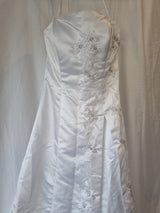 iModa White Backless Satin Embroidered Beaded A-line Halter Wedding Dress Sz 62
