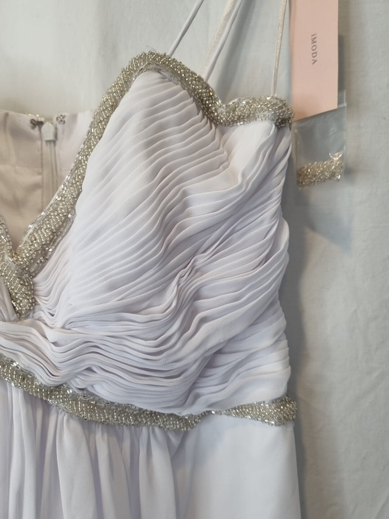 Imoda White Chiffon Sweetheart Beaded Ruched Empire Wedding Dress Sz 84