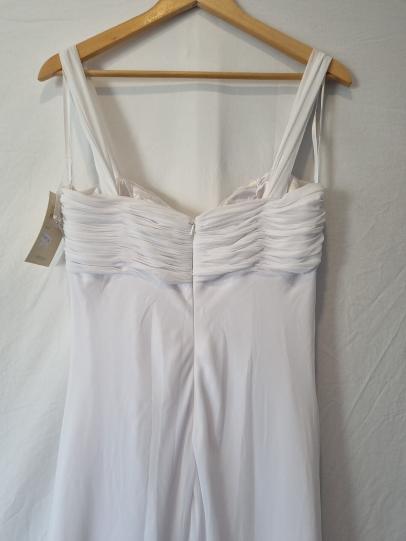 Imoda White Chiffon Sweetheart Beaded Ruched Empire Wedding Dress Sz 129