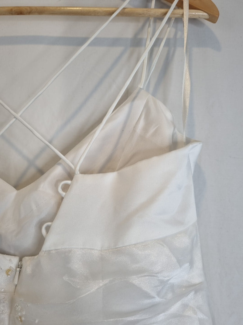 Imoda White Satin Organza Beaded Embroidered Wedding Dress Sz 1412