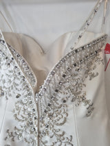 iModa Ivory Satin A-line Beaded Diamante Embroidered Strapped Dress Sz 1016