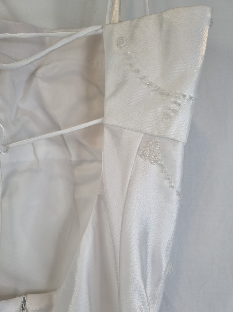 Imoda White Satin Beaded Sequin Backless Wedding Dress Sz 1010