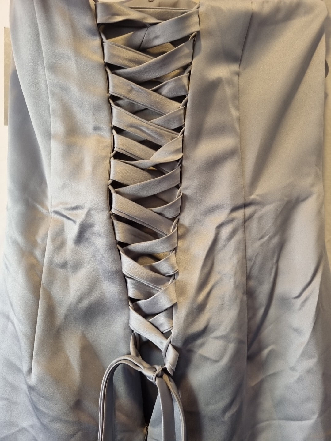 Juniper & Sage Satin Grey Pleat Strapless Evening Bridesmaid Dress Sz 109