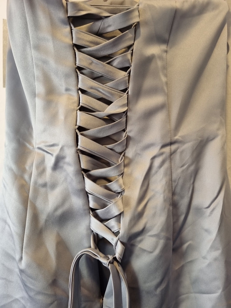 Juniper & Sage Satin Grey Pleat Strapless Evening Bridesmaid Dress Sz 109