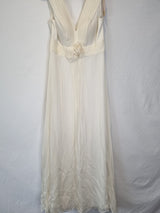 Imoda Ivory Chiffon Ruched Pleated Grecian Style V Neck Wedding Dress Sz 121