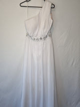 Imoda White Chiffon Gathered Beaded One Shoulder Empire Wedding Dress Sz 120