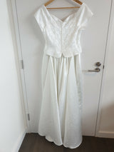 Paco white satin jacquard short sleeve wedding dress size 144