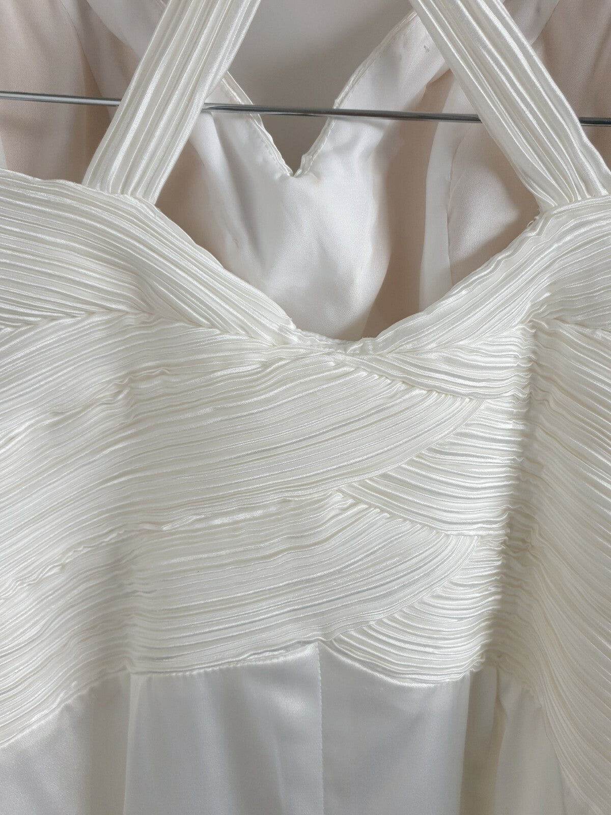 Angeline ivory satin ruched pleated cross back wedding maid honour dress size 127