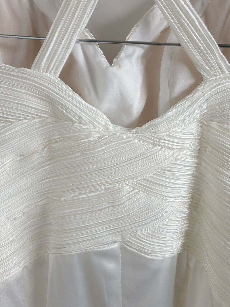Angeline ivory satin ruched pleated cross back wedding maid honour dress size 127