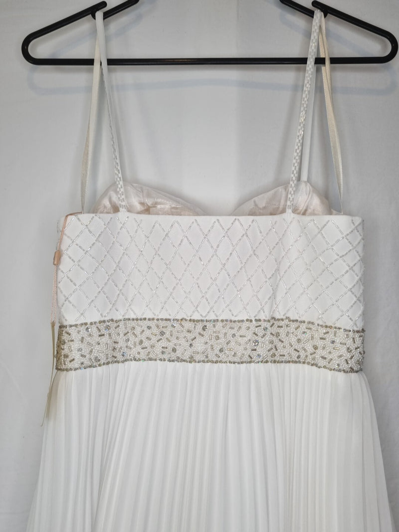 Imoda Ivory Chiffon Beaded Pleated Layered Skirt Empire Wedding Dress Sz 1012