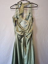 Giovanni Satin Green Ruched Beaded Halter Neck Evening Bridesmaid Dress Sz 109