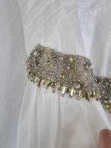 Imoda Ivory Chiffon Ruched Crystal Diamante Beaded Halter Wedding Dress Sz 128