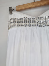 Imoda White Chiffon Ruched Beaded Sweetheart Strapless Wedding Dress Sz 1211