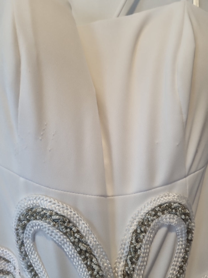 Giovanni White Knit Beaded Rope Evening Bridesmaid Dress Sz 107