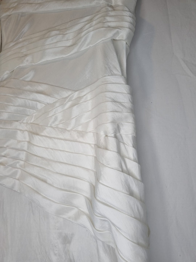 Imoda White Beaded Sequin Embroidered Pleated A-line Wedding Dress Sz 812