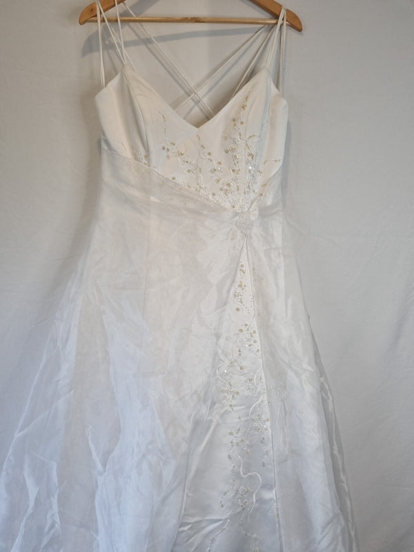 Imoda White Satin Organza Beaded Embroidered Wedding Dress Sz 141