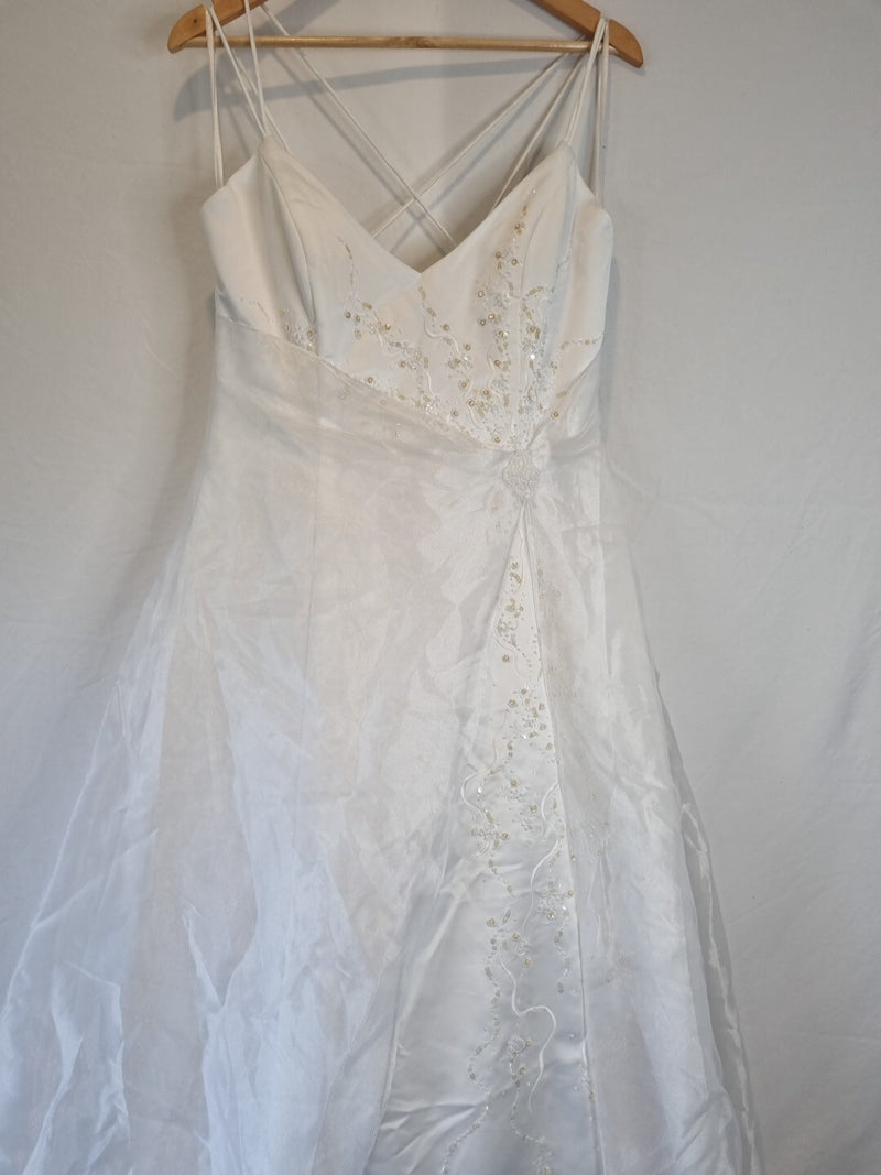 Imoda White Satin Organza Beaded Embroidered Wedding Dress Sz 141