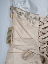 Imoda Gold Taffeta Ruched Crystal Beaded Full A-line Train Wedding Dress Sz 1013