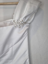 Imoda White Satin Off Shoulder Beaded Ruched Wedding Dress Sz 1010