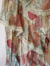Imoda Pink Blue Beige Floral Ruffle Lace Layered Casual Singlet Silk Top Size M4
