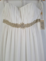 Imoda Ivory Gold Sweetheart Crepe Chiffon Embroidered Beaded Wedding Dress Sz 123