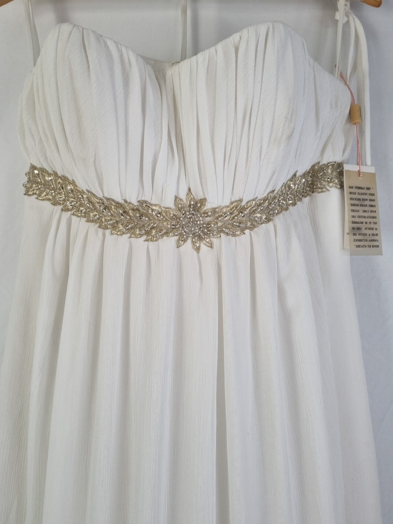 Imoda Ivory Gold Sweetheart Crepe Chiffon Embroidered Beaded Wedding Dress Sz 123